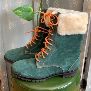 Cole Haan Waterproof Green Suede lace up boots